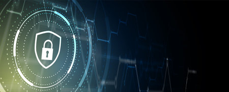 internet digital syber security technology concept for business background. Lock on circuit board