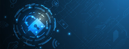 internet digital syber security technology concept for business background. Lock on circuit boardのイラスト素材