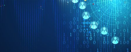 Quantum processing. Deep learning artificial intelligence. Future new technology  for business or science presentation. Vector backgroundのイラスト素材