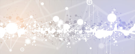 Quantum processing. Deep learning artificial intelligence. Future new technology  for business or science presentation. Vector background, Handmade Vectorのイラスト素材