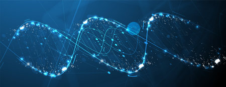 Abstract DNA technology. Science medical concept. Futuristic background.  Wireframe molecules structure. Handmade Vector.のイラスト素材