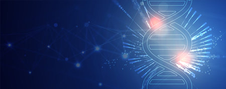 Abstract artificial intelligence DNA technology. Science and social concept.  Futuristic connection structure with cell background. Handmade vectorのイラスト素材