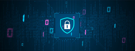 internet digital cyber security technology concept for business background. Lock on circuit board. Vector Art.のイラスト素材