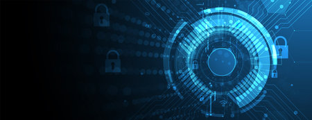Cyber security and information or network protection. Future cyber technology web services for business and internet project. Vector Art.のイラスト素材
