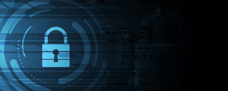 Cyber security and information or network protection. Future cyber technology web services for business and internet project. Vector Art.のイラスト素材