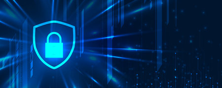 Cyber security and information or network protection. Future cyber technology web services for business and internet project. Illustration vectorのイラスト素材