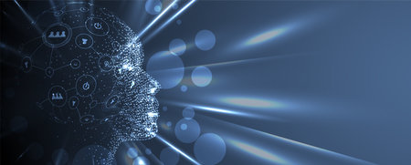 Abstract Artificial intelligence. Cloud computing. Machine learning. Technology web background. Virtual concept futuristic background. Vector Art.のイラスト素材
