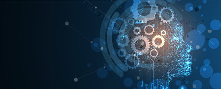 Abstract Artificial intelligence. Cloud computing. Machine learning. Technology web vector background. Virtual concept futuristic backgroundのイラスト素材