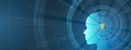 Abstract Artificial intelligence. Cloud computing. Machine learning. Technology web background. Virtual concept futuristic background. Vector Art.のイラスト素材