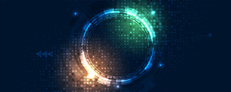 Abstract Technology Digital Circles of Particles. Futuristic Background. Big Data Visualization. Cyber Concept. Vector Art.のイラスト素材