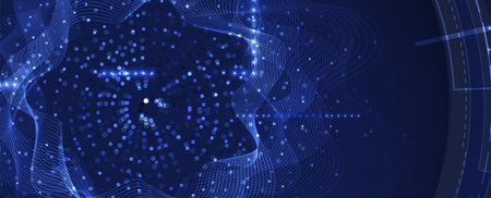 Abstract Technology Digital Circles of Particles. Futuristic Background. Big Data Visualization. Cyber Concept. Vector Art.のイラスト素材