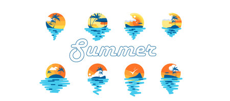 Summer beach party among palm treeのイラスト素材