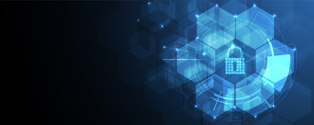 Cyber security and information or network protection. Future cyber technology web services for business and internet projectのイラスト素材