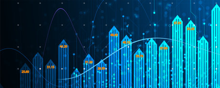 Financial technology and business analysis background. Virtual big data science illustration. Vector art.のイラスト素材