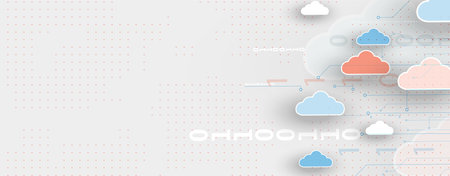 Cloud technology at the intersection of digital evolution and abstract architecture, shaping the future of informationのイラスト素材