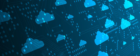 Where data meets the sky: the abstract concept of cloud computing reshaping our technological worldのイラスト素材