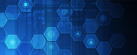 Geometric hexagon abstract background with simple polygonal elements. Medical, business, technology or science design.のイラスト素材