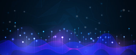 Abstract Technology Digital Circles of Particles. Futuristic Background. Big Data Visualization. Cyber Concept. Vector Art.のイラスト素材