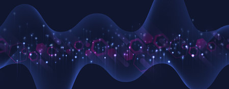 Abstract Technology Digital Circles of Particles. Futuristic Background. Big Data Visualization. Cyber Concept. Vector Art.のイラスト素材