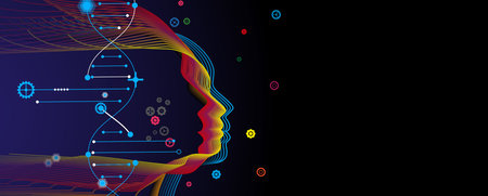 Abstract DNA technology. Science medical concept. Futuristic background.  Wireframe molecules structureのイラスト素材