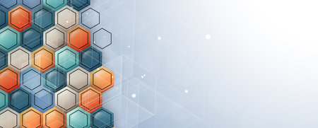 Geometric hexagon abstract background with simple polygonal elements. Medical, business, technology or science design.のイラスト素材