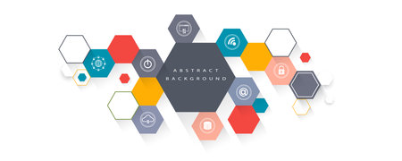 Geometric hexagon abstract background with simple polygonal elements. Medical, business, technology or science design.のイラスト素材