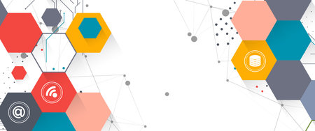 Geometric hexagon abstract background with simple polygonal elements. Medical, business, technology or science design.のイラスト素材