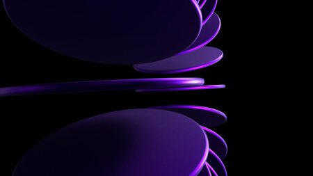 Rotating glowing 3d circles around their axis on a black background
