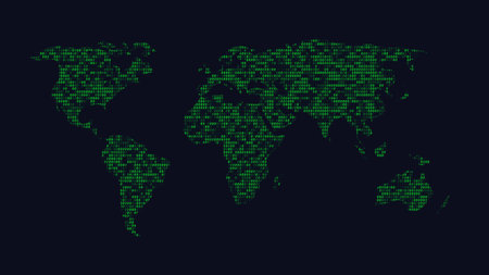 Map of planet earth with shining numbers, earth code, digital age, global internetの写真素材