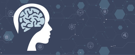 Abstract Artificial intelligence. Cloud computing. Machine learning. Technology web background. Virtual concept futuristic backgroundのイラスト素材