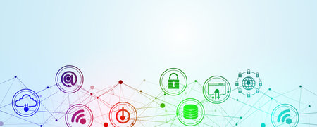 Neural network and artificial intelligence abstract technology and science backgroundのイラスト素材