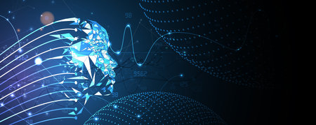 Machine learning in concept of world mind metaverse big data or cyber security technology backgroundのイラスト素材