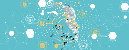 Machine learning in concept of world mind metaverse big data or cyber security technology backgroundのイラスト素材