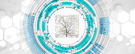 Abstract circuit background with data flow abstract technology wave with linesのイラスト素材