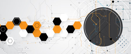 Technology abstract hexagon and polygon background for presentationand other projectsのイラスト素材
