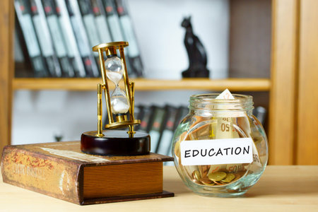 Education fund in glass jar