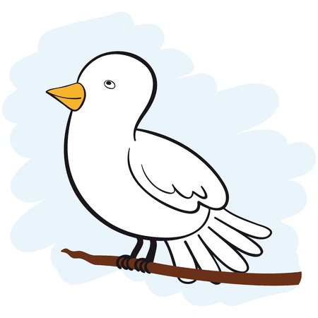 cute white dove sitting on a branch looking upwards. No Gradients.のイラスト素材