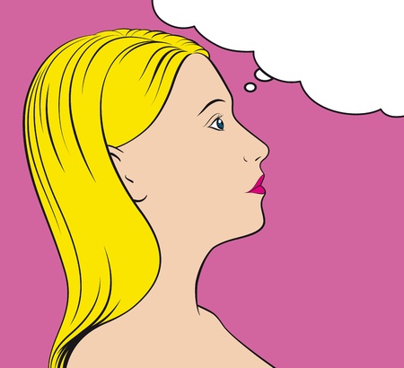 pop art thinking woman with thought bubble. No Gradients.のイラスト素材
