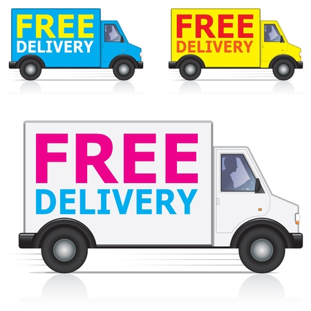Free delivery lorry/van icons with silhouette of male driverのイラスト素材