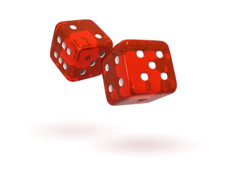 Rolling Red Semi-Transparent Diceの写真素材