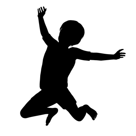 Silhouette of a healthy young child jumping high into the airのイラスト素材