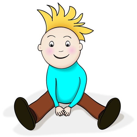 Happy sitting boy cartoon character, watching with amazementのイラスト素材