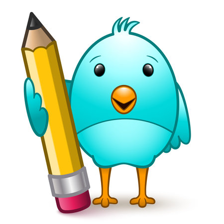 Cartoon character bird standing holding a giant pencilのイラスト素材