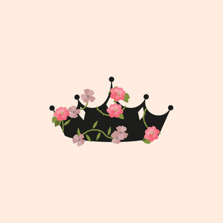 The crown is entwined with spring flowers. Princess crown in flowers. Vector illustration.のイラスト素材