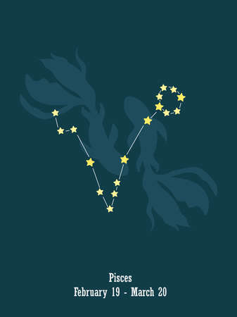 Pisces. Zodiac sign design. Zodiac design with star grid. Abstract Pisces design. Vector graphic illustrations of horoscope signs. Zodiac signs. Constellations of the zodiac signs.のイラスト素材