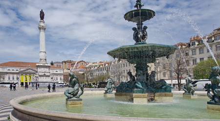 Fountains of the Rossio square in Lisbonのeditorial素材