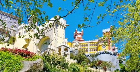 View to the Pena castle from the parkのeditorial素材