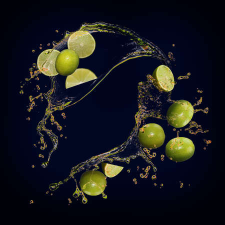Juicy tasty lime with splashes of juiceの写真素材