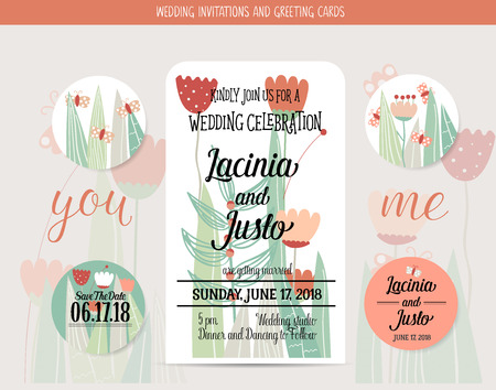 Wedding invitation card with romantic flower templatesのイラスト素材