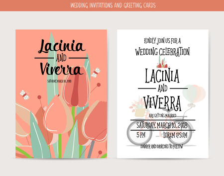 Wedding invitation card with romantic flower templatesのイラスト素材